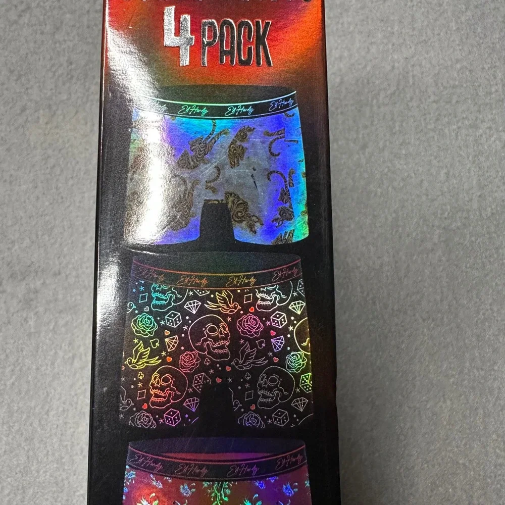 Ed Hardy Performance Boxer Briefs Mens Medium Multicolor 4 Pack Tattoo Print